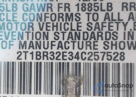 2004 Toyota Corolla Ce/Le/S z USA, uszkodzony, nr VIN 2T1BR32E340257528